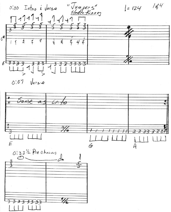 Jumpers guitar tab Sleater-Kinney