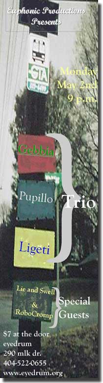 Gianni Gebbia, Lukas Ligeti & Massimo Pupillo trio
 Lie and Swell
 RoboCromp